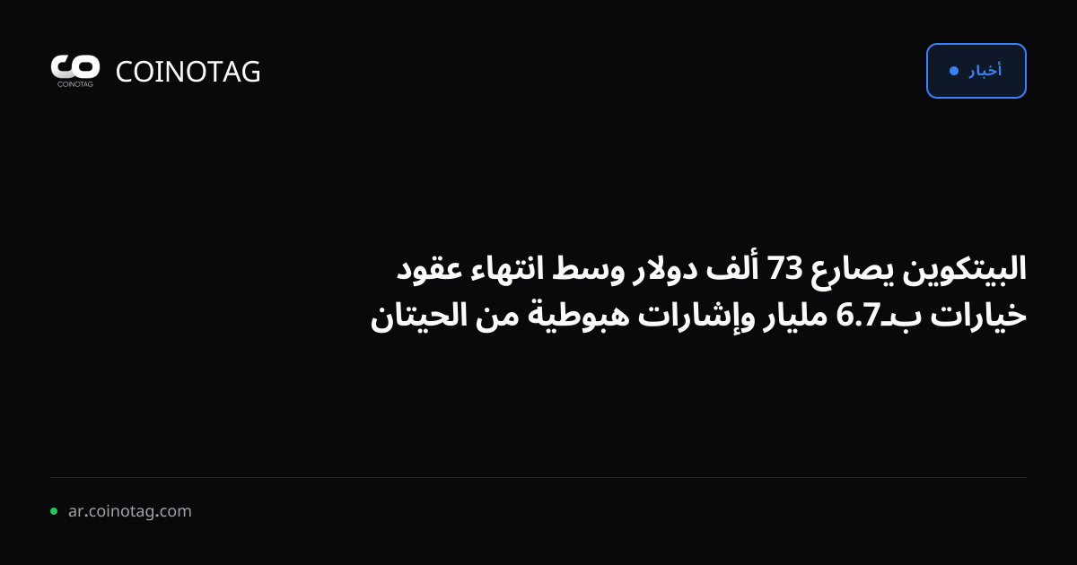 البيتكوين يصارع 73 ألف دولار وسط انتهاء عقود خيارات بـ7.6 مليار وإشارات هبوطية من الحيتان